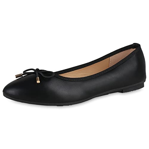 VAN HILL Damen Klassische Ballerinas Flache Kunstleder Schuhe Schleifen Slippers Bequeme Freizeitschuhe Sommerschuhe 203941 Schwarz 37 von VAN HILL