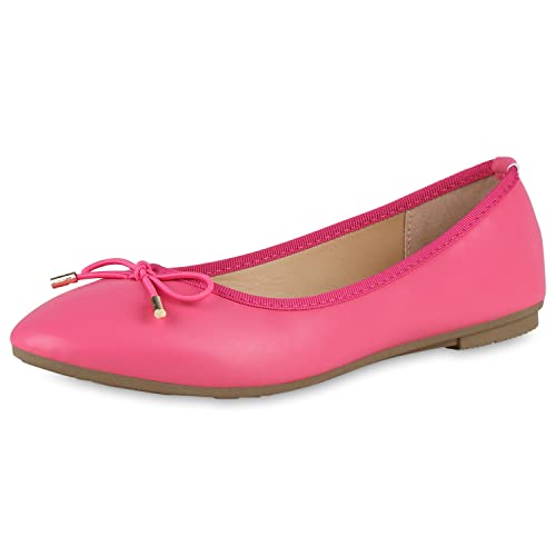 VAN HILL Damen Klassische Ballerinas Flache Kunstleder Schuhe Schleifen Slippers Bequeme Freizeitschuhe Sommerschuhe 203948 Fuchsia 41 von VAN HILL