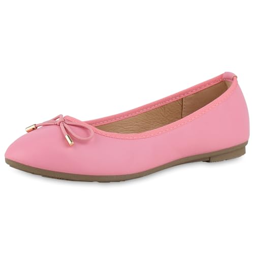 VAN HILL Damen Klassische Ballerinas Flache Kunstleder Schuhe Schleifen Slippers Bequeme Freizeitschuhe Sommerschuhe 203953 Rosa 39 von VAN HILL