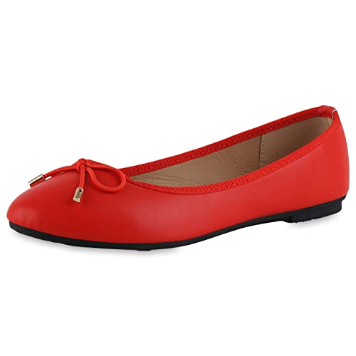 VAN HILL Damen Klassische Ballerinas Flache Kunstleder Schuhe Schleifen Slippers Bequeme Freizeitschuhe Sommerschuhe 207491 Rot 42 von VAN HILL