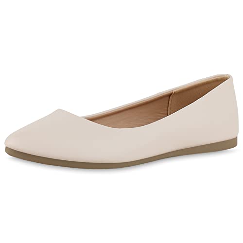 VAN HILL Damen Klassische Ballerinas Freizeit Schuhe Flache Slippers Basic Schupfschuhe Leder-Optik Büro Abendschuhe 211137 Beige 41 von VAN HILL