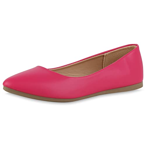 VAN HILL Damen Klassische Ballerinas Freizeit Schuhe Flache Slippers Basic Schupfschuhe Leder-Optik Büro Abendschuhe 211142 Fuchsia 41 von VAN HILL
