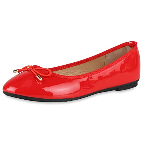 VAN HILL Damen Klassische Ballerinas Kunstleder Schuhe Flache Schleifen Freizeitschuhe Sommerschuhe Übergrößen 203974 Rot Lack 38 von VAN HILL