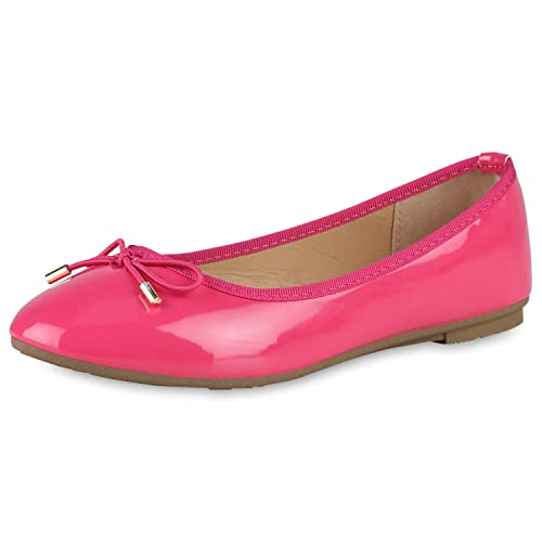 VAN HILL Damen Klassische Ballerinas Kunstleder Schuhe Flache Schleifen Freizeitschuhe Sommerschuhe Übergrößen 203979 Fuchsia Lack 38 von VAN HILL