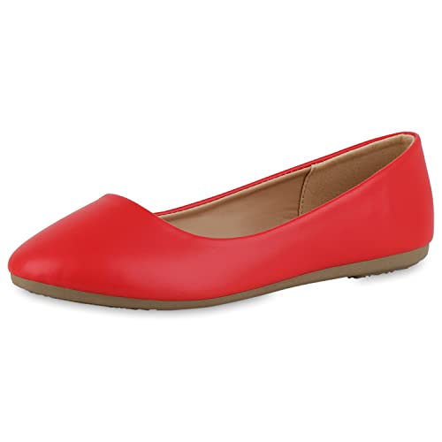 VAN HILL Damen Klassische Ballerinas Leder-Optik Schuhe Flache Leder-Optik Slippers Freizeit Slip Ons Schlupfschuhe 211182 Rot 36 von VAN HILL