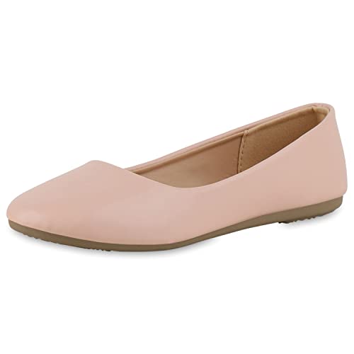 VAN HILL Damen Klassische Ballerinas Leder-Optik Schuhe Flache Leder-Optik Slippers Freizeit Slip Ons Schlupfschuhe 211185 Rosa 37 von VAN HILL