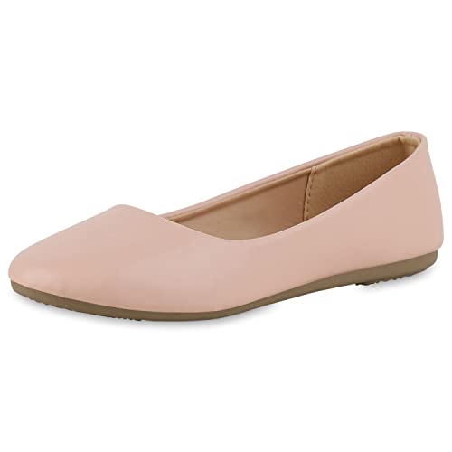 VAN HILL Damen Klassische Ballerinas Leder-Optik Schuhe Flache Leder-Optik Slippers Freizeit Slip Ons Schlupfschuhe 211185 Rosa 38 von VAN HILL