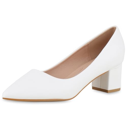 VAN HILL Damen Klassische Pumps Blockabsatz Basic Klassisch Schuhe 213536 White 36 von VAN HILL