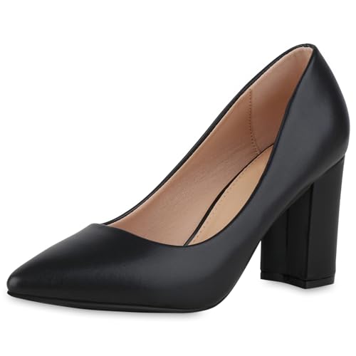 VAN HILL Damen Klassische Pumps Blockabsatz Basic Klassisch Schuhe 213597 Schwarz Metallic 40 von VAN HILL