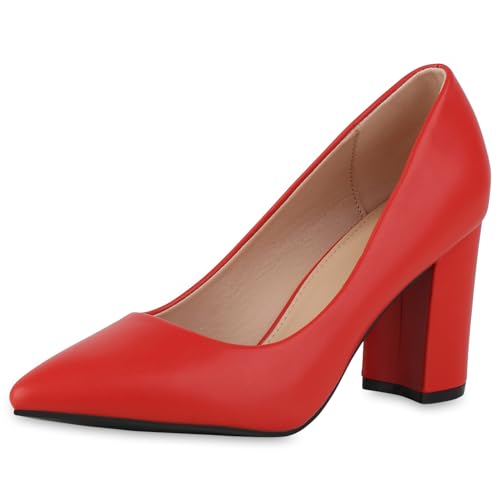 VAN HILL Damen Klassische Pumps Blockabsatz Basic Klassisch Schuhe 213603 Rot Metallic 39 von VAN HILL