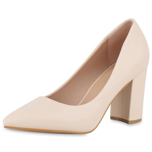 VAN HILL Damen Klassische Pumps Blockabsatz Basic Klassisch Schuhe 213604 Beige Metallic 39 von VAN HILL