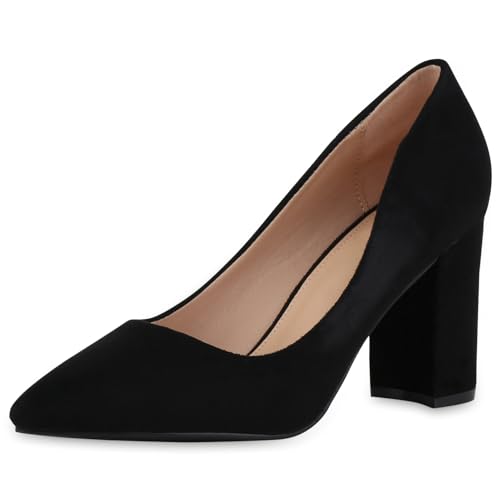 VAN HILL Damen Klassische Pumps Blockabsatz Basic Klassisch Schuhe 213611 Schwarz 39 von VAN HILL