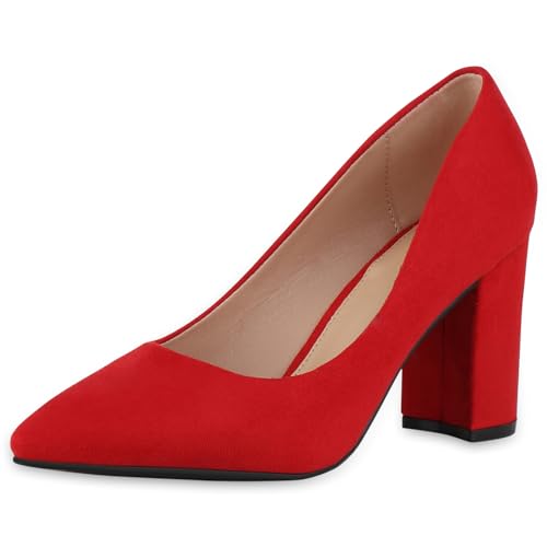 VAN HILL Damen Klassische Pumps Blockabsatz Basic Klassisch Schuhe 213615 Rot 37 von VAN HILL