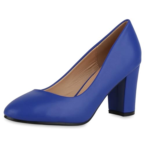 VAN HILL Damen Klassische Pumps Blockabsatz Basic Klassisch Schuhe 215273 Blau 37 von VAN HILL