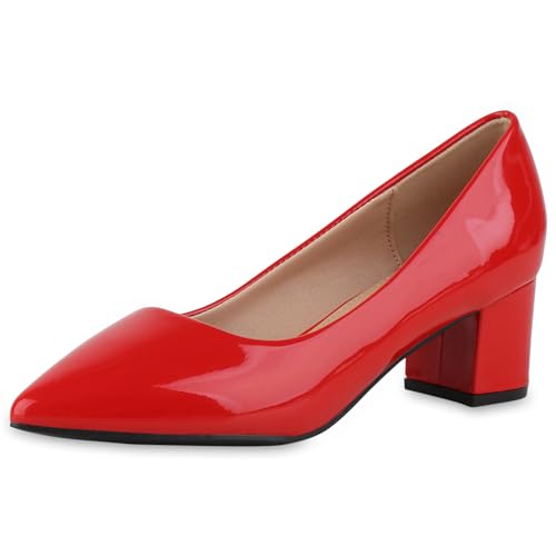 VAN HILL Damen Klassische Pumps Blockabsatz Lack Klassisch Schuhe 213550 Rot Lack 38 von VAN HILL