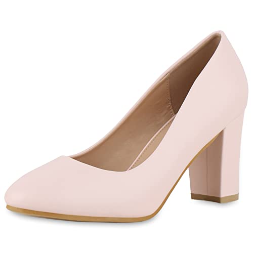 VAN HILL Damen Klassische Pumps Blockabsatz Schuhe Leder-Optik Absatzschuhe Elegante Freizeit Abendschuhe 212326 Rosa Basic 38 von VAN HILL