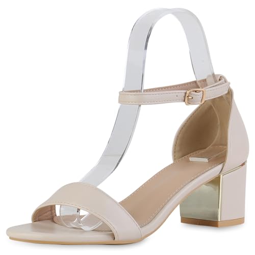 VAN HILL Damen Klassische Sandaletten Blockabsatz Basic Klassisch Schuhe 214217 Beige Klassisch 40 von VAN HILL