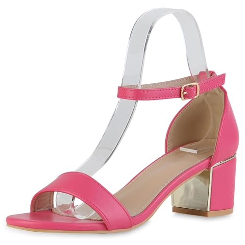 VAN HILL Damen Klassische Sandaletten Blockabsatz Basic Klassisch Schuhe 214218 Fuchsia Klassisch 37 von VAN HILL