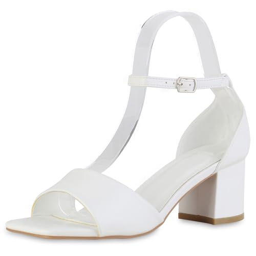 VAN HILL Damen Klassische Sandaletten Blockabsatz Basic Klassisch Schuhe 214338 Weiss 37 von VAN HILL