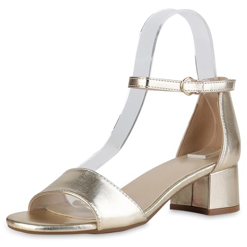 VAN HILL Damen Klassische Sandaletten Blockabsatz Basic Klassisch Schuhe 215207 Gold 39 von VAN HILL