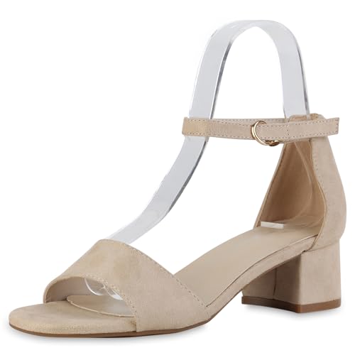 VAN HILL Damen Klassische Sandaletten Blockabsatz Basic Klassisch Schuhe 215209 Beige Velours 36 VAN HILL Damen Klassische Sandaletten Blockabsatz Basic Klassisch Schuhe 215209 Beige Velours 36 von VAN HILL
