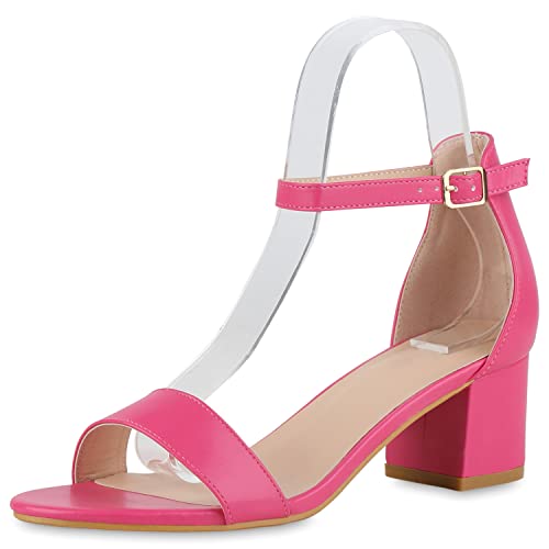 VAN HILL Damen Klassische Sandaletten Blockabsatz Schuhe Leder-Optik Abendschuhe Elegante Mid Heels Riemchenschuhe 211195 Fuchsia 38 von VAN HILL