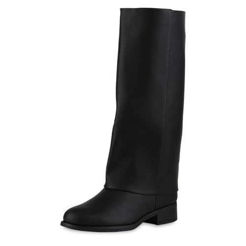 VAN HILL Damen Klassische Stiefel Blockabsatz Basic Klassisch Schuhe 215988 Schwarz 38 von VAN HILL
