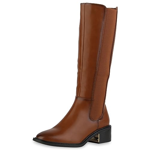 VAN HILL Damen Klassische Stiefel Blockabsatz Basic Klassisch Schuhe 840543 213096 Hellbraun 40 von VAN HILL