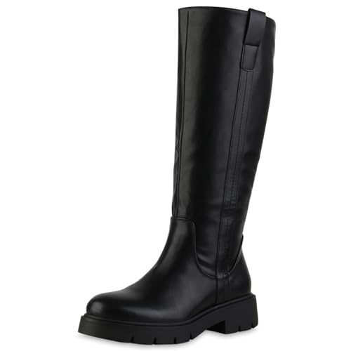 VAN HILL Damen Klassische Stiefel Blockabsatz Profilsohle Klassisch Schuhe 217764 Schwarz 41 von VAN HILL