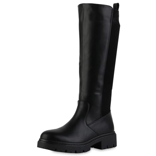 VAN HILL Damen Klassische Stiefel Blockabsatz Profilsohle Trendy Schuhe 217684 Schwarz 36 von VAN HILL