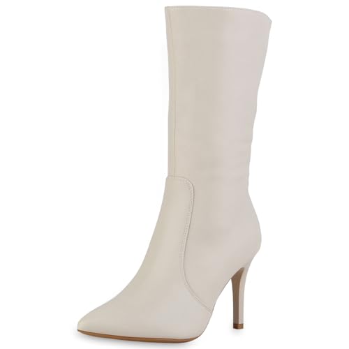 VAN HILL Damen Klassische Stiefel Stiletto Basic Klassisch Schuhe 213780 Beige 37 von VAN HILL