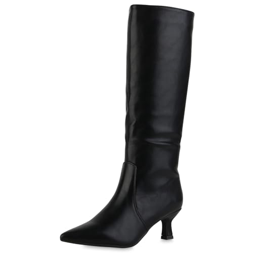 VAN HILL Damen Klassische Stiefel Stiletto Basic Klassisch Schuhe 217539 Schwarz 37 von VAN HILL