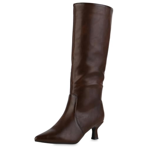 VAN HILL Damen Klassische Stiefel Stiletto Basic Klassisch Schuhe 217540 Braun 41 von VAN HILL