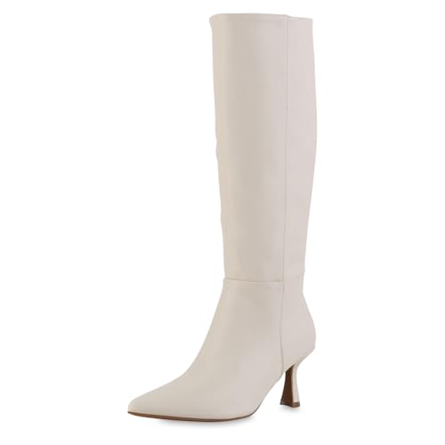 VAN HILL Damen Klassische Stiefel Stiletto Basic Trendy Schuhe 217594 Beige 38 von VAN HILL