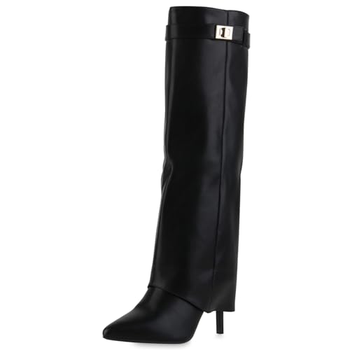 VAN HILL Damen Klassische Stiefel Stiletto Schnallen Trendy Schuhe 217733 Schwarz 39 von VAN HILL