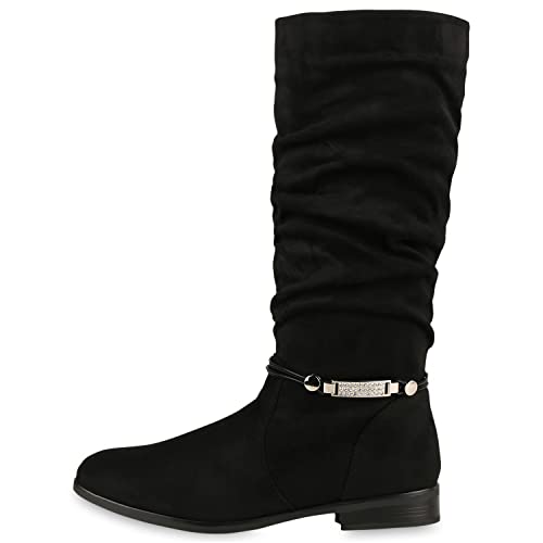 VAN HILL Damen Klassische Stiefel Strass Zierperlen Schuhe Leicht Gefüttert 610611 Schwarz 40 von VAN HILL