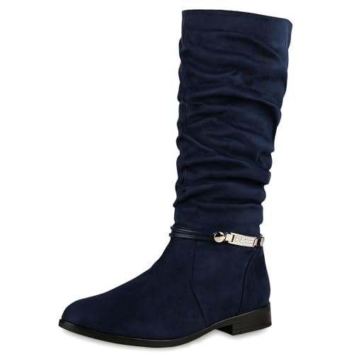 VAN HILL Damen Klassische Stiefel Strass Zierperlen Schuhe Leicht Gefüttert 610612 Blau 38 von VAN HILL