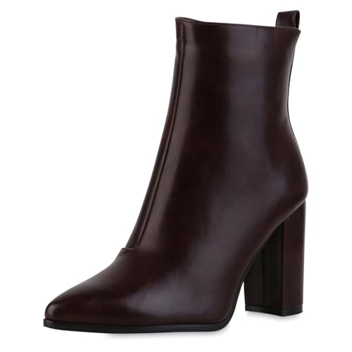 VAN HILL Damen Klassische Stiefeletten Blockabsatz Basic Trendy Schuhe 217760 Burgund 41 von VAN HILL