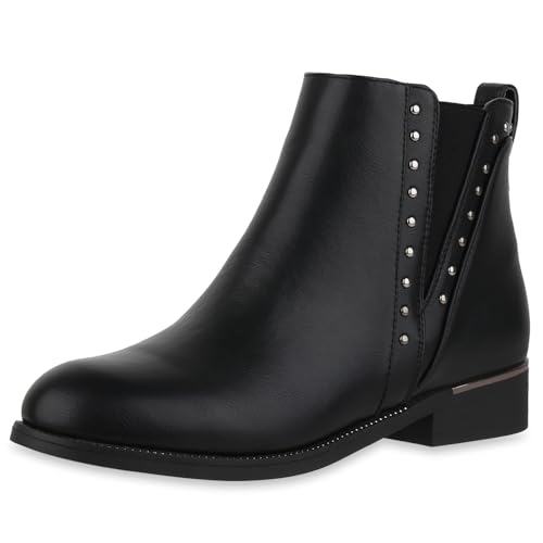 VAN HILL Damen Klassische Stiefeletten Blockabsatz Nieten Trendy Schuhe 217839 Schwarz 44 von VAN HILL