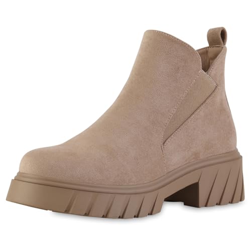 VAN HILL Damen Klassische Stiefeletten Blockabsatz Profilsohle Trendy Schuhe 217675 Khaki 37 von VAN HILL