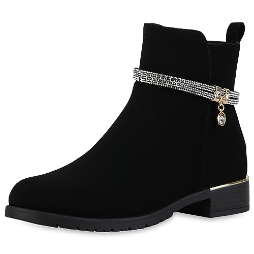 VAN HILL Damen Klassische Stiefeletten Blockabsatz Strass Trendy Schuhe 840507 213001 Schwarz 40 von VAN HILL