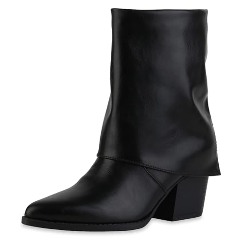 VAN HILL Damen Klassische Stiefeletten Blockabsatz Zipper Trendy Schuhe 217844 Schwarz 39 von VAN HILL