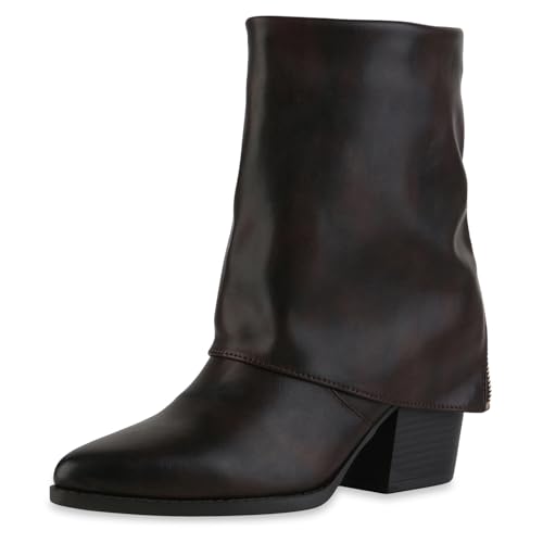 VAN HILL Damen Klassische Stiefeletten Blockabsatz Zipper Trendy Schuhe 217845 Dunkelbraun 38 von VAN HILL