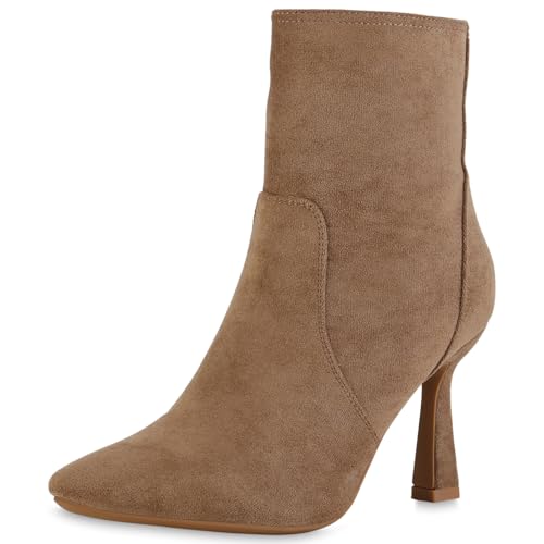 VAN HILL Damen Klassische Stiefeletten Stiletto Basic Klassisch Schuhe 213760 Hellbraun 37 von VAN HILL