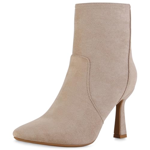 VAN HILL Damen Klassische Stiefeletten Stiletto Basic Klassisch Schuhe 213761 Beige 40 von VAN HILL