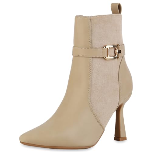 VAN HILL Damen Klassische Stiefeletten Stiletto Basic Klassisch Schuhe 213777 Beige 36 von VAN HILL