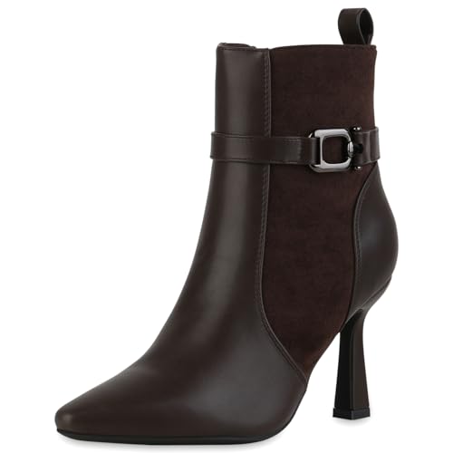 VAN HILL Damen Klassische Stiefeletten Stiletto Basic Klassisch Schuhe 213778 Dunkelbraun 38 von VAN HILL