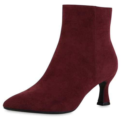 VAN HILL Damen Klassische Stiefeletten Stiletto Basic Klassisch Schuhe 217617 Burgund Velours 39 von VAN HILL