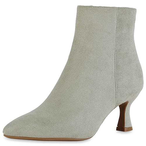VAN HILL Damen Klassische Stiefeletten Stiletto Basic Klassisch Schuhe 840599 213318 Hellgrün Velours 40 von VAN HILL