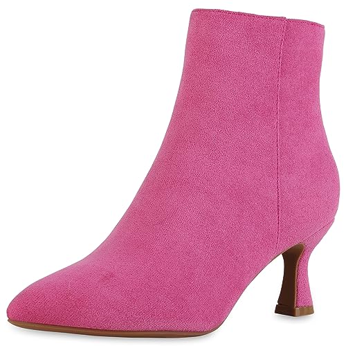 VAN HILL Damen Klassische Stiefeletten Stiletto Basic Klassisch Schuhe 840599 213320 Fuchsia Velours 36 von VAN HILL